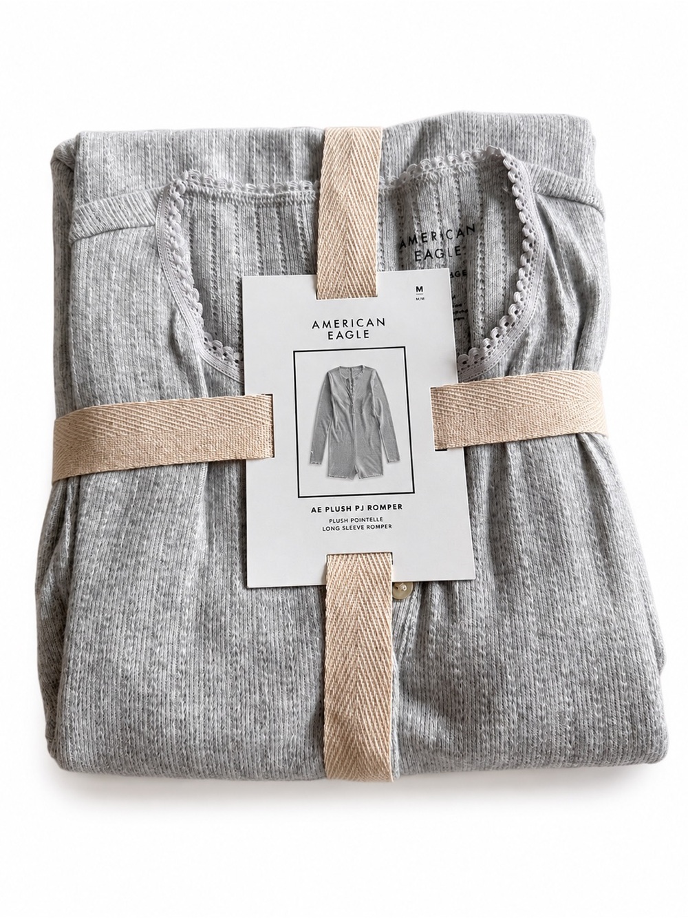 NWT American Eagle AE Plush Pointelle Long Sleeve PJ Romper Gray Medium